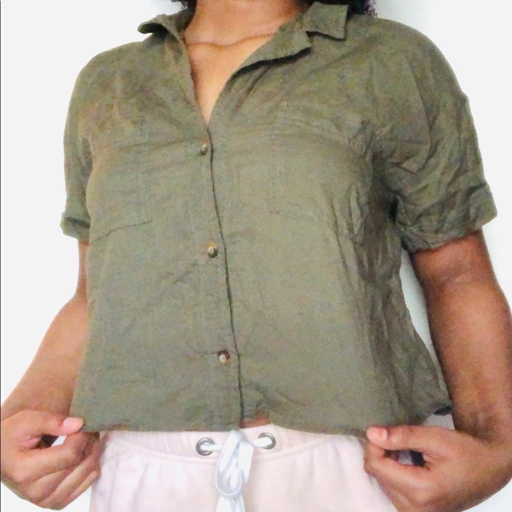 Olive green Button down crop top